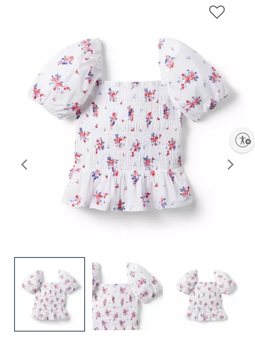 Janie and Jack White Smocked Top with Red & Blue Floral Print
